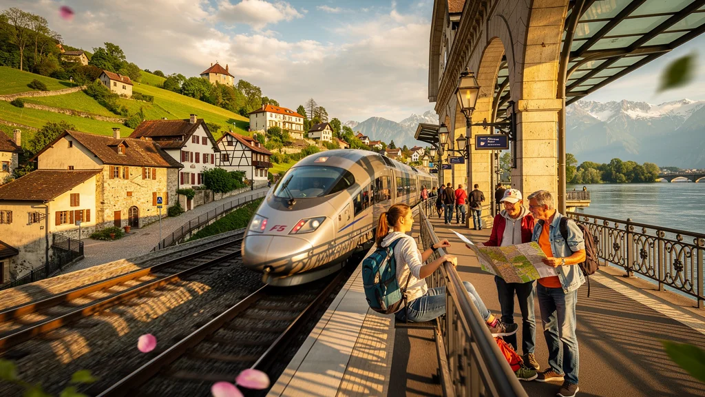 Quai de gare européenne au départ d'un voyage en train d'un mois