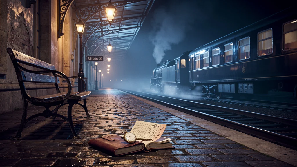 Train de nuit ancien au quai désert, ambiance nocturne et voyage manqué, réservation deux mois à l'avance