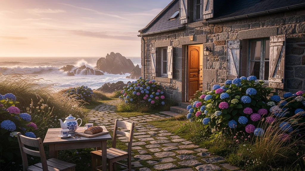 Pension de famille en Bretagne au coucher de soleil, charme authentique et atmosphère paisible face à la mer